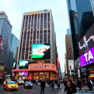 Exterior view of the New York Marriott Marquis hotel in Times Square