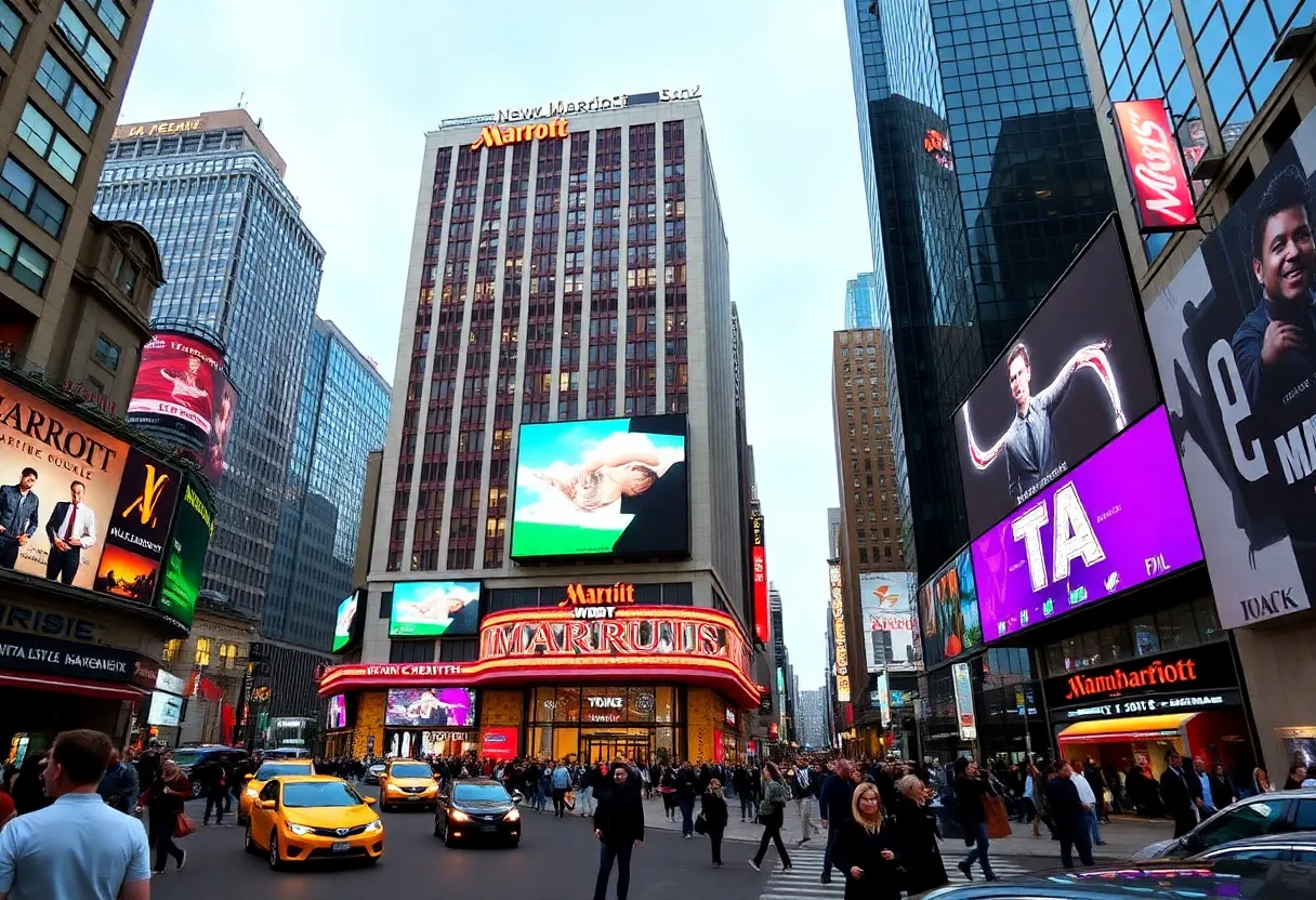Exterior view of the New York Marriott Marquis hotel in Times Square