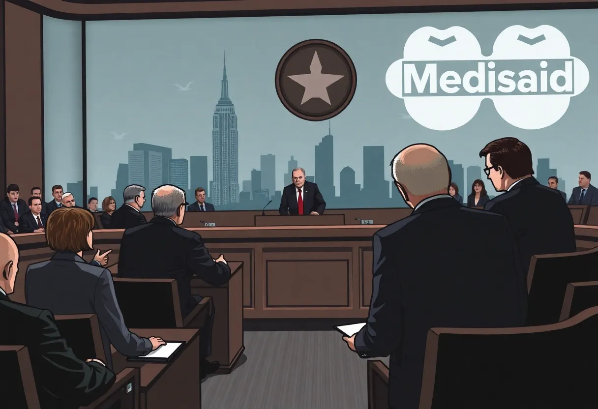 Senators questioning health officials during a Medicaid hearing in New York City.