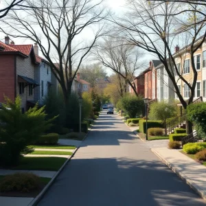A picturesque New York neighborhood with diverse homes and parks.