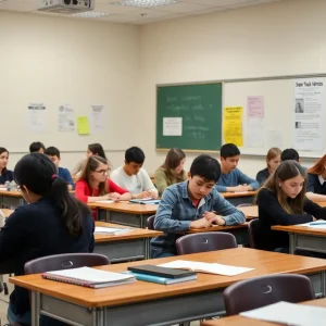 Students focused in a classroom adhering to cellphone ban