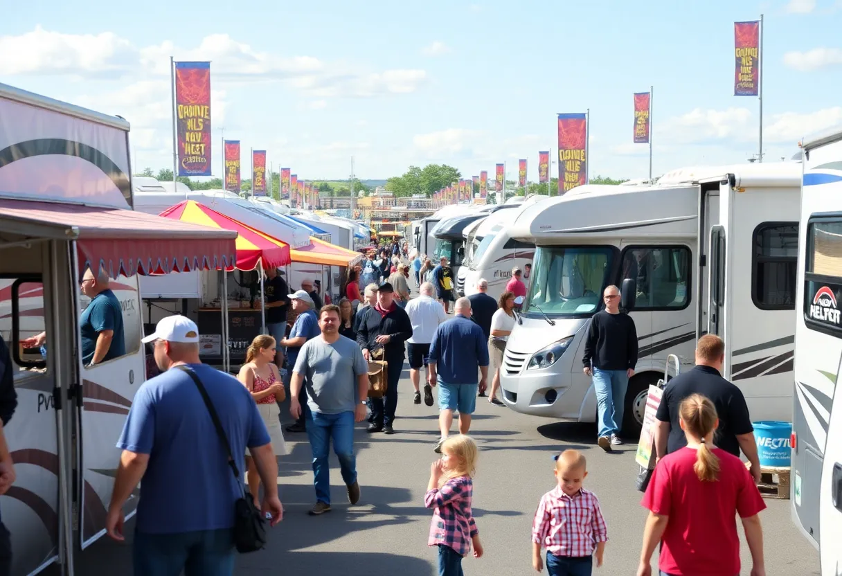 Visitors exploring different recreational vehicles at the New York State RV Show