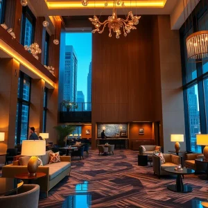 Interior view of the luxury Nine Orchard hotel in Manhattan.
