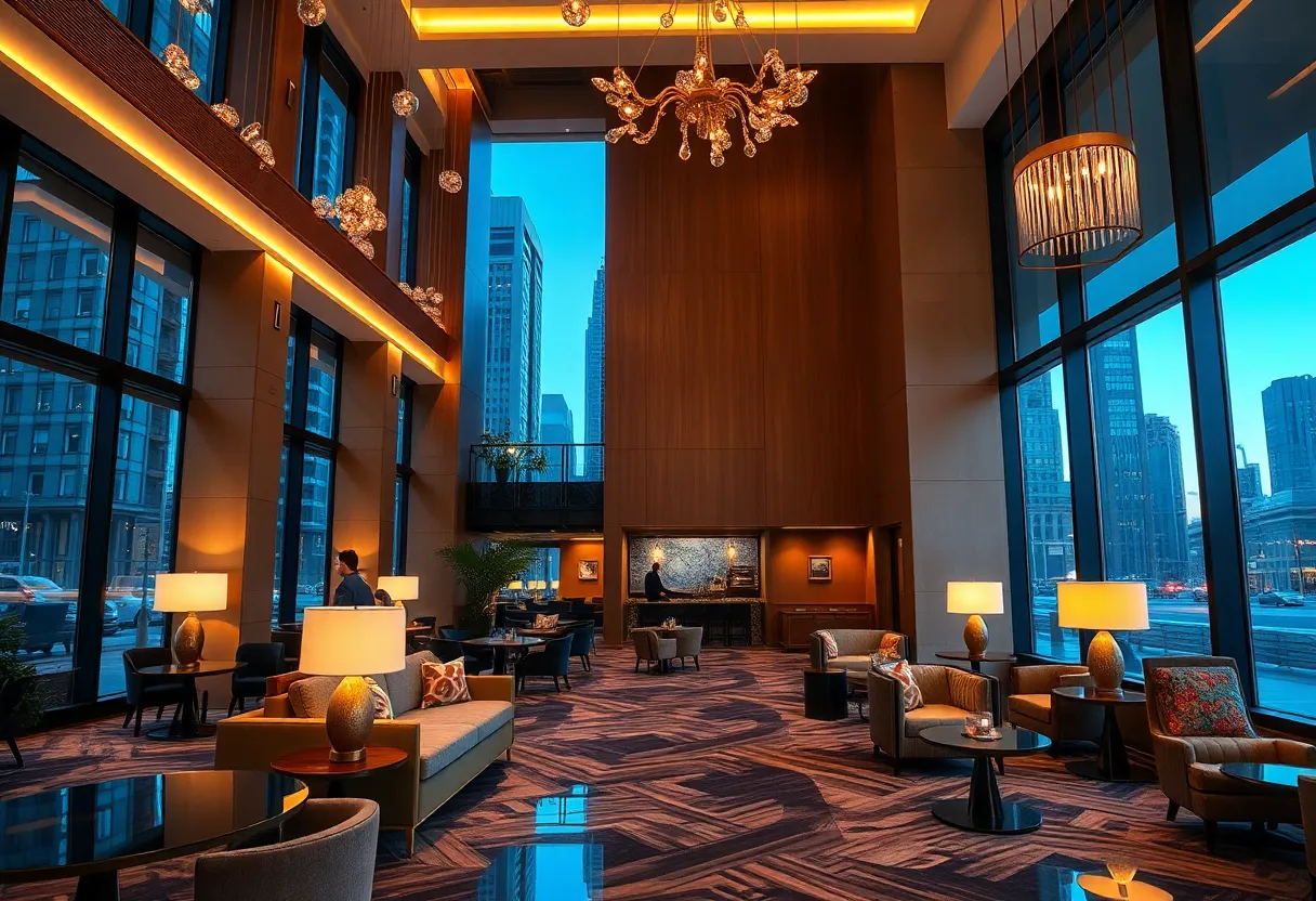 Interior view of the luxury Nine Orchard hotel in Manhattan.