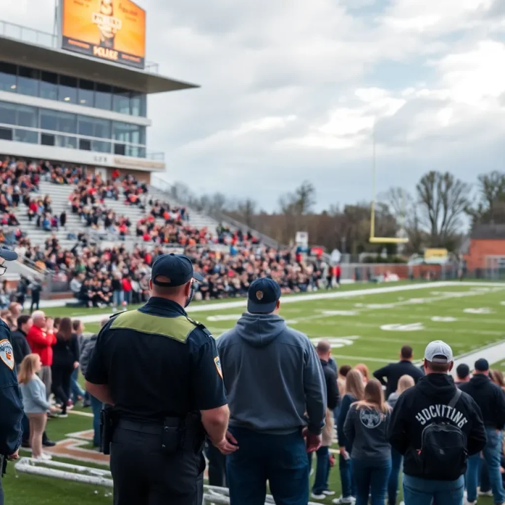 Football game at Northview Public Schools with security measures in place.