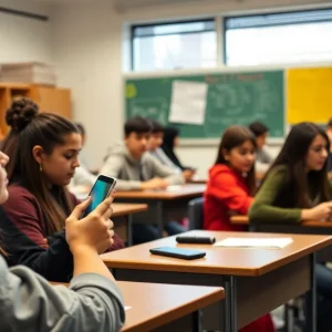 Students engaged in classroom activities without cellphones
