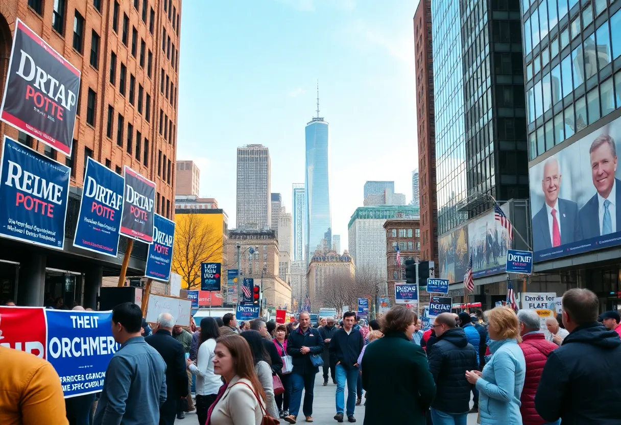 Campaign scene in New York City showing political engagement.