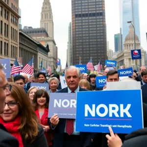 Political scene in New York City showcasing the mayoral election atmosphere.