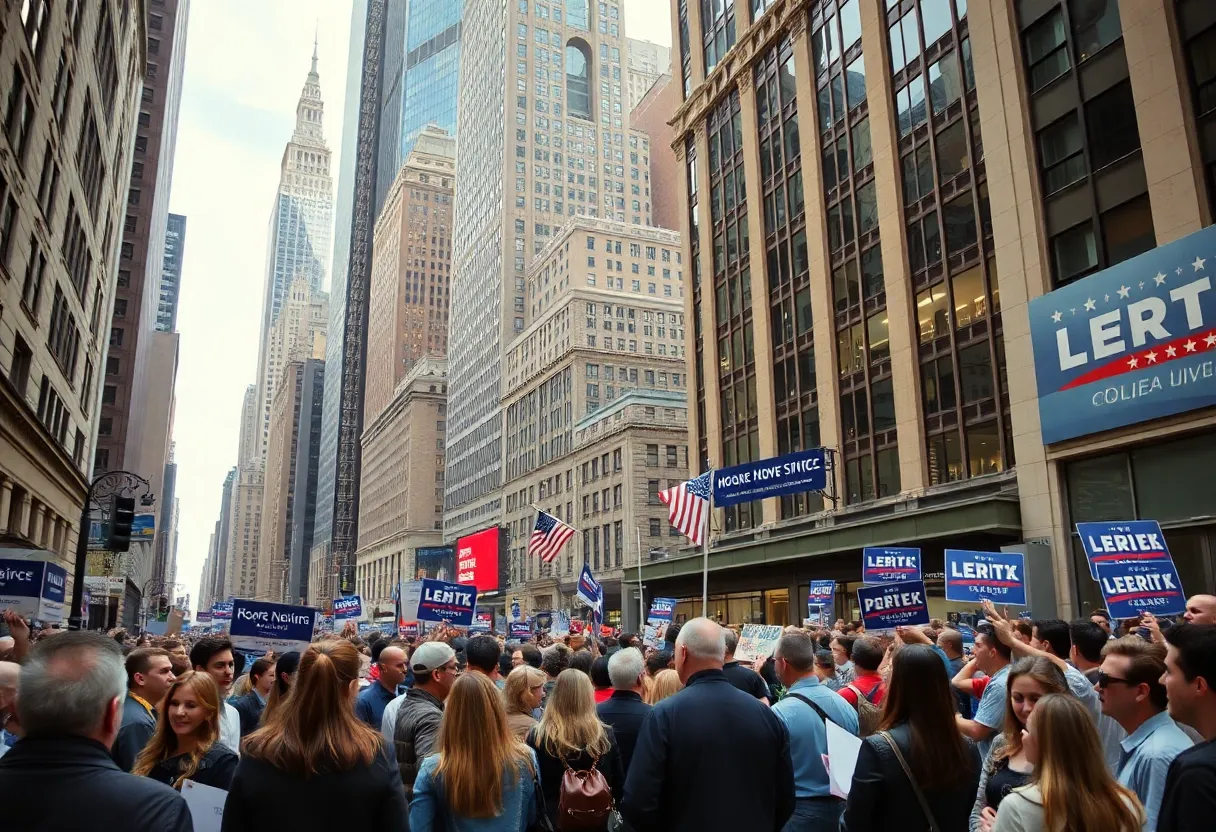 Political campaign atmosphere in New York City for the mayoral race.