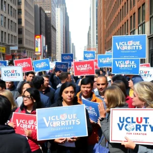 Campaign scene in New York City during the mayoral race.