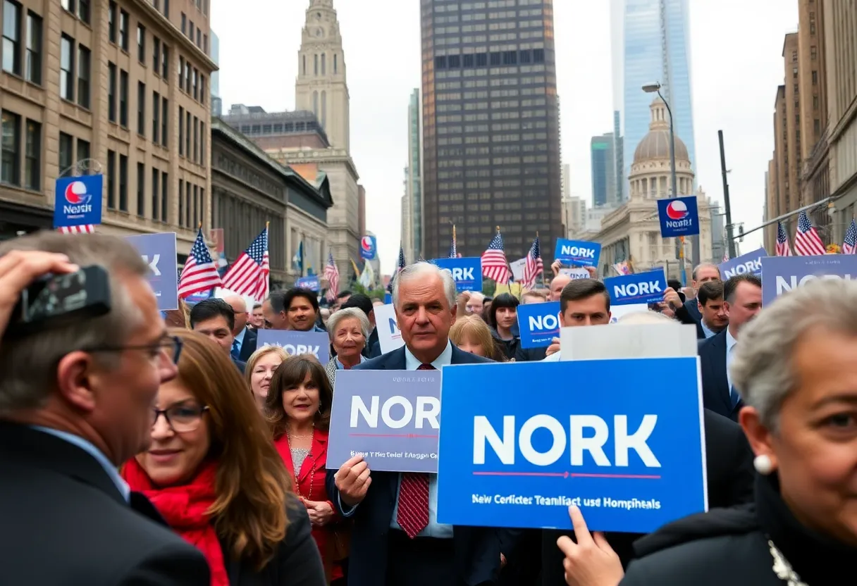Political scene in New York City showcasing the mayoral election atmosphere.