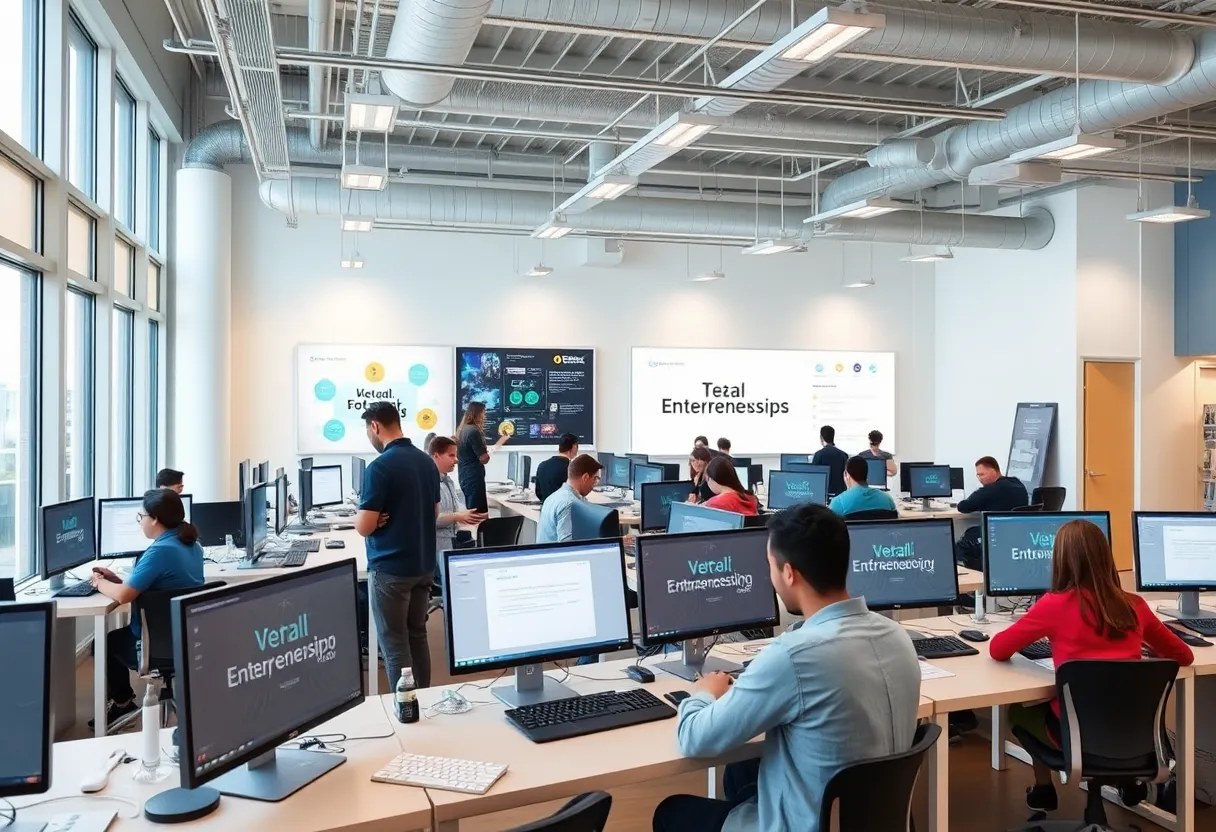 Students engaged in an innovative lab at the NYSTEC Business Center.