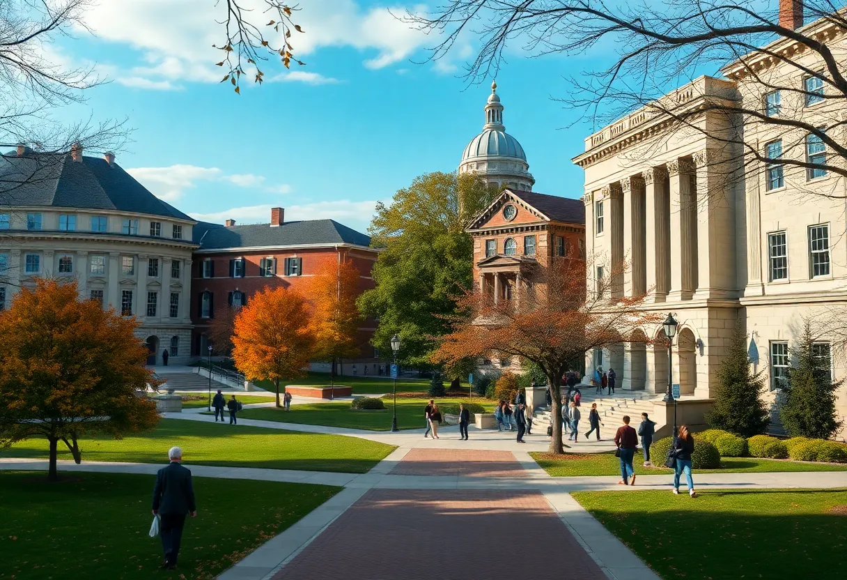 Students walking on NYU Washington DC campus during autumn