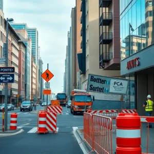 Construction site affecting local businesses in Omaha.