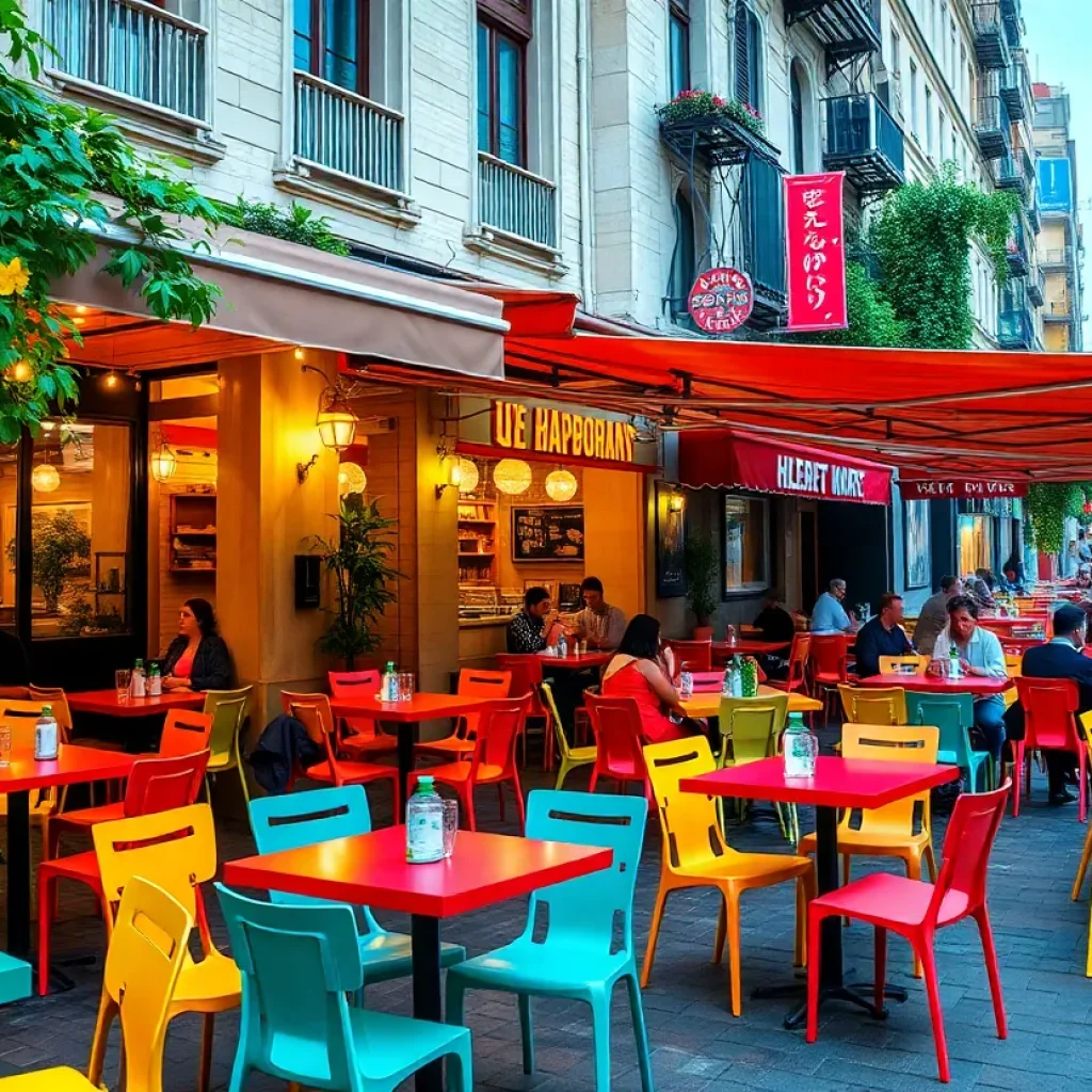 A cozy outdoor dining setup in New York City with patrons enjoying their meals.