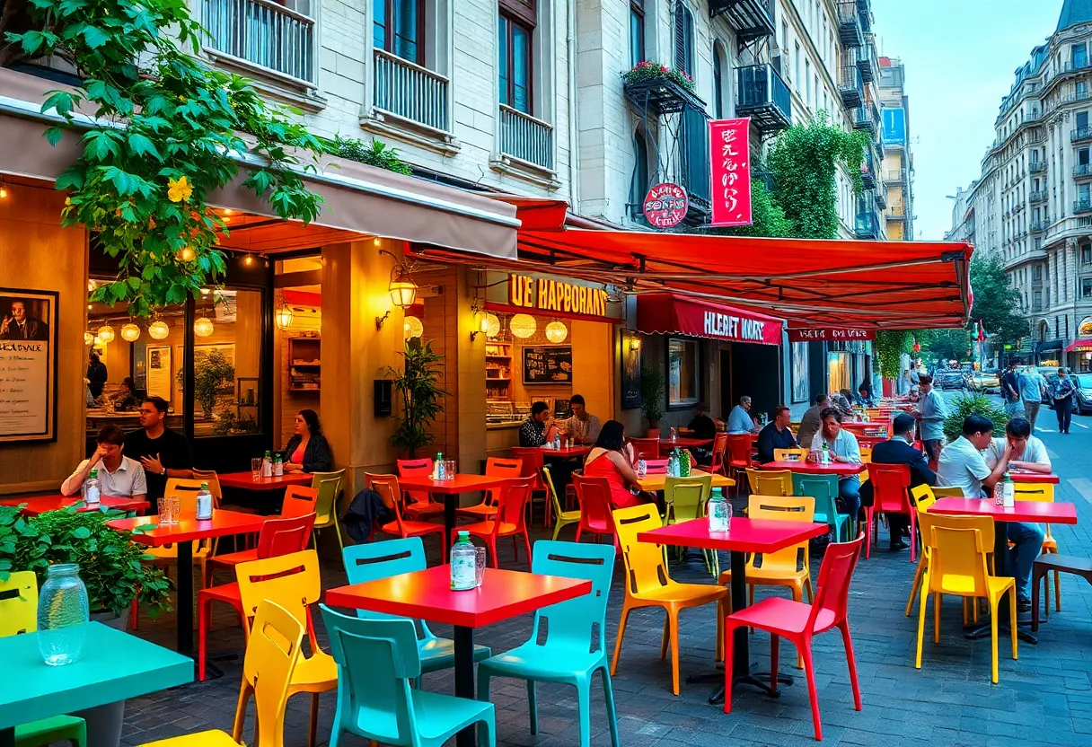 A cozy outdoor dining setup in New York City with patrons enjoying their meals.