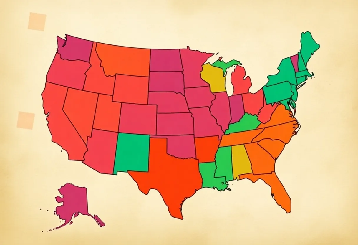 Artistic illustration of a political map symbolizing redistricting