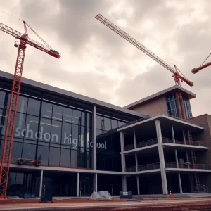Construction site of a modern high school in Portland