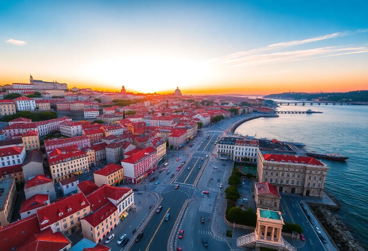 Aerial view of Porto, showcasing the colorful waterfront and historic buildings.