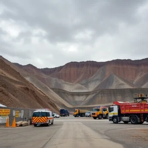Emergency response vehicles at a quarry site in Derry Township