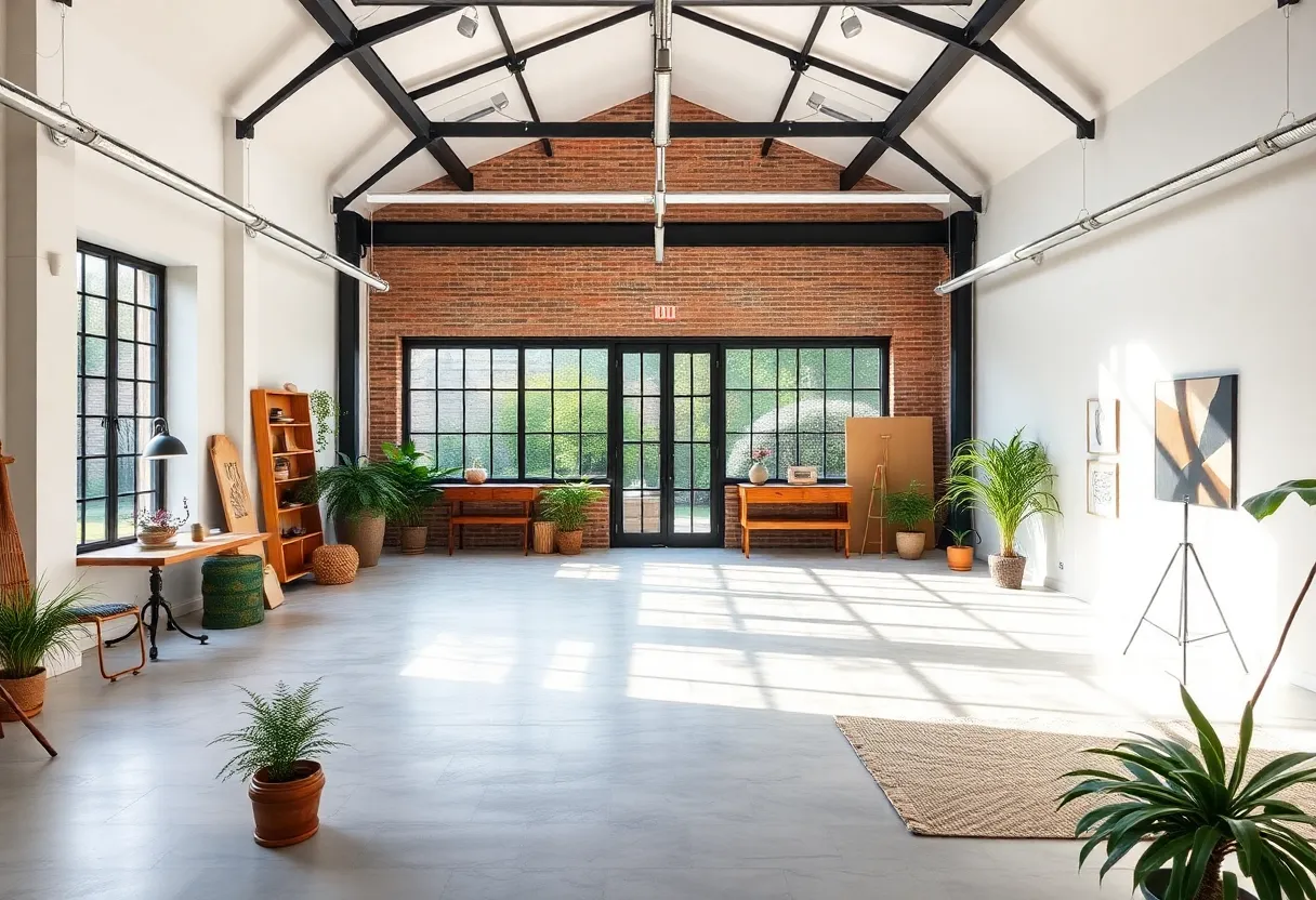 Modern photography studio with garden in Ridgewood
