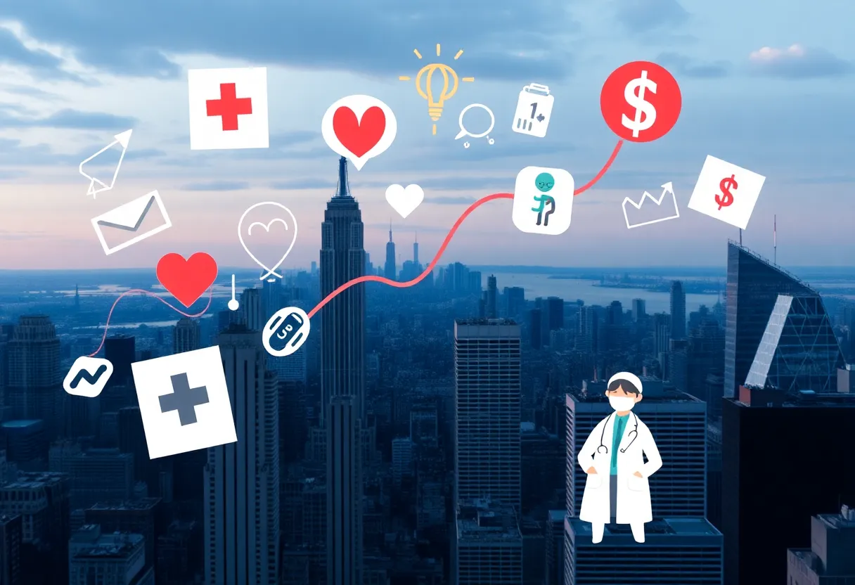 Abstract representation of rising health insurance costs in New York