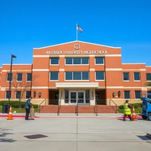Cleanup crews working outside Riverside University High School