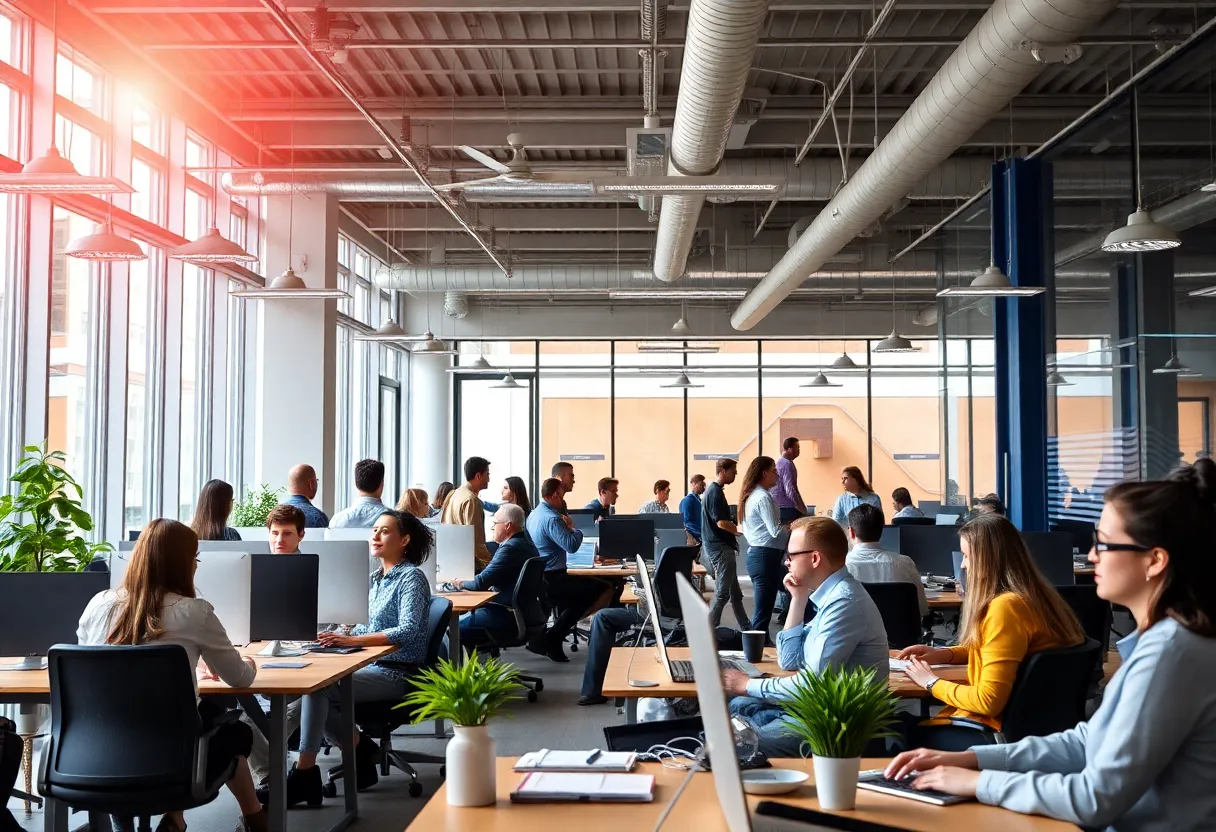 Employees collaborating in the Ryan office