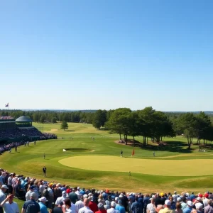 Scenic view of golf course during Ryder Cup tournament