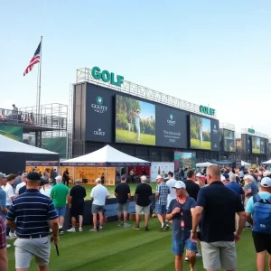Fans enjoying the Ryder Cup festivities at Rockefeller Center