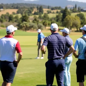 Golfers practicing together at Procore Championship event