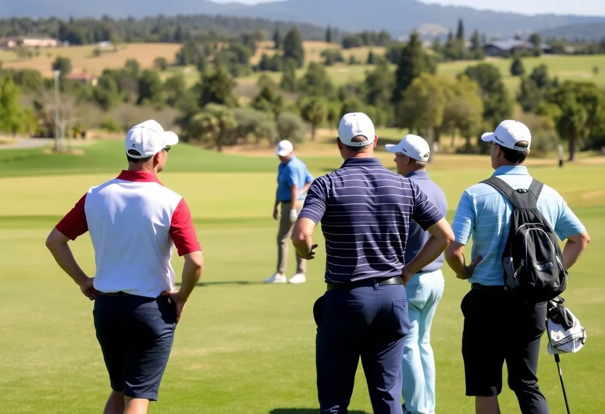 Golfers practicing together at Procore Championship event