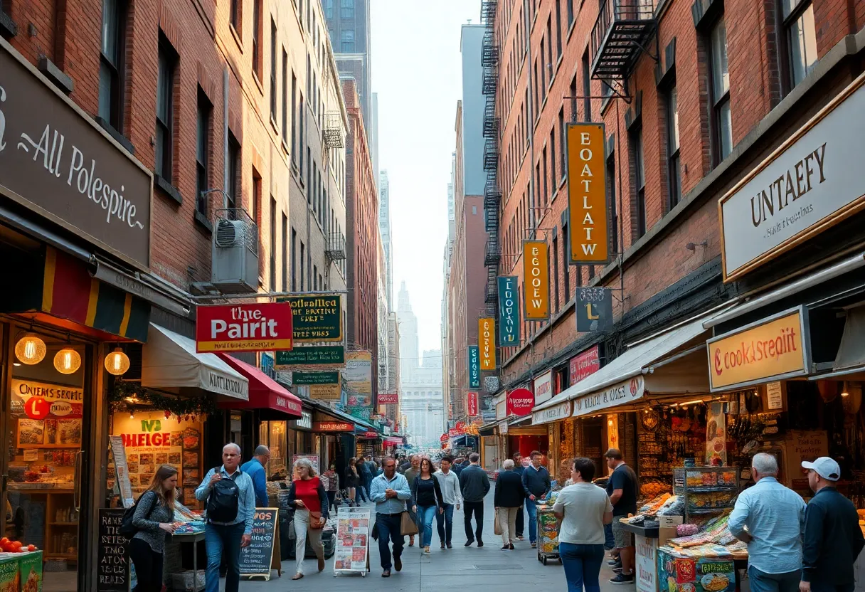 Scene depicting small businesses in New York City