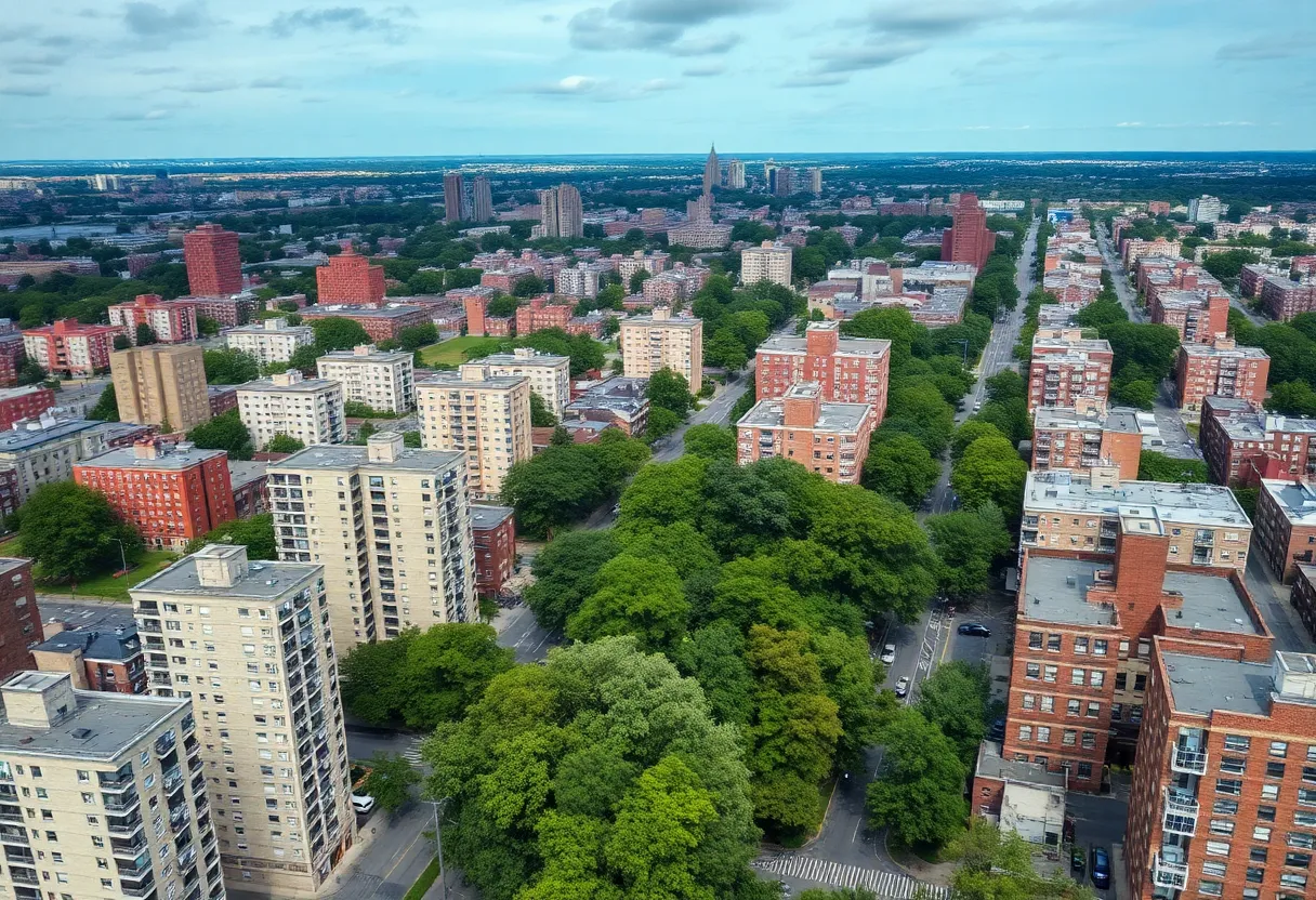 Aerial view of South Bronx showcasing residential and commercial buildings.