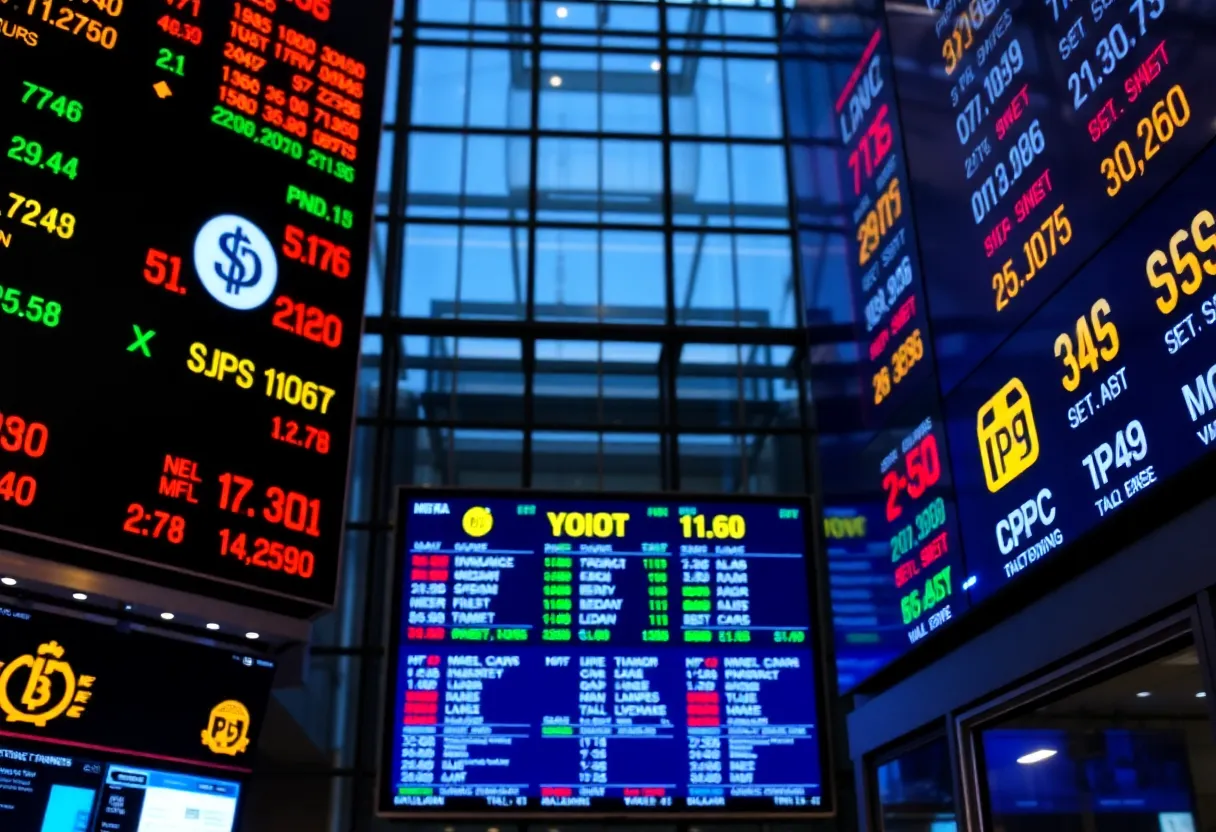 Digital stock market with rising stock prices and ticket sales