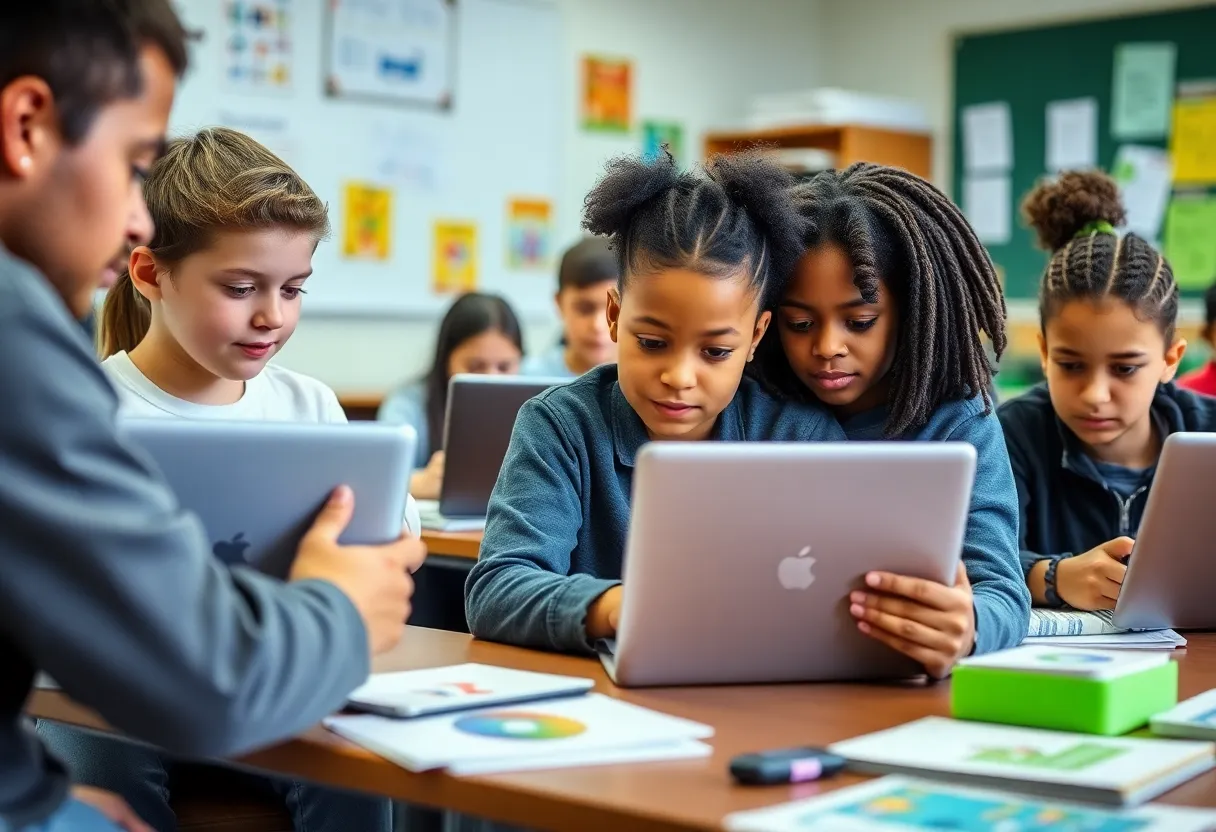 A classroom with students using Chromebooks for learning