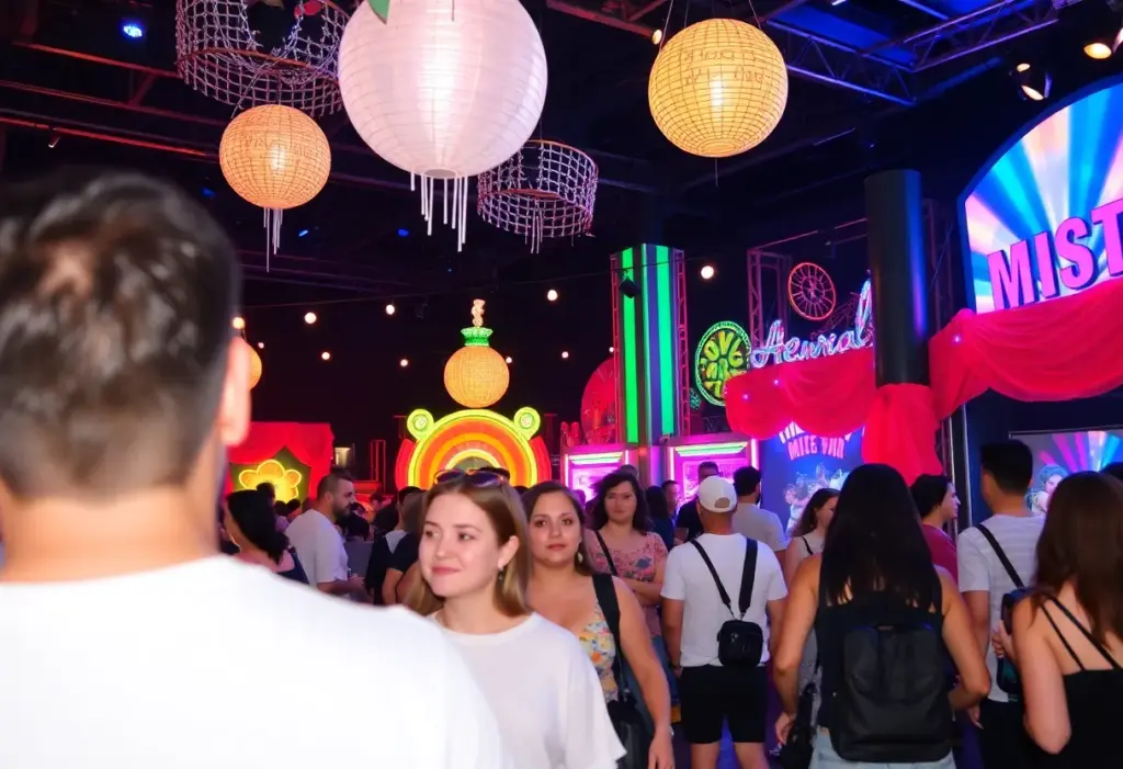 Fans exploring the vibrant Spotify pop-up event for Taylor Swift's new album.