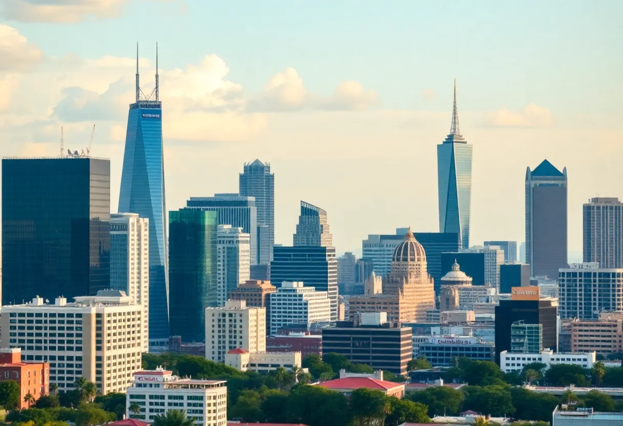 Skyline of a Texas city representing financial employment growth