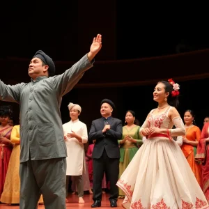 An eclectic theater performance in Shanghai highlighting cultural diversity