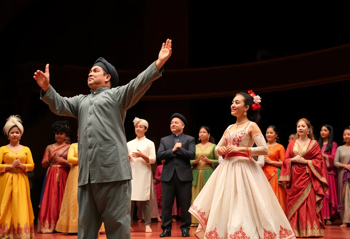 An eclectic theater performance in Shanghai highlighting cultural diversity