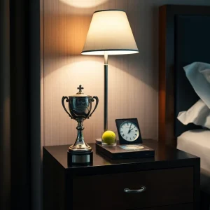 Hotel room with a missing championship trophy