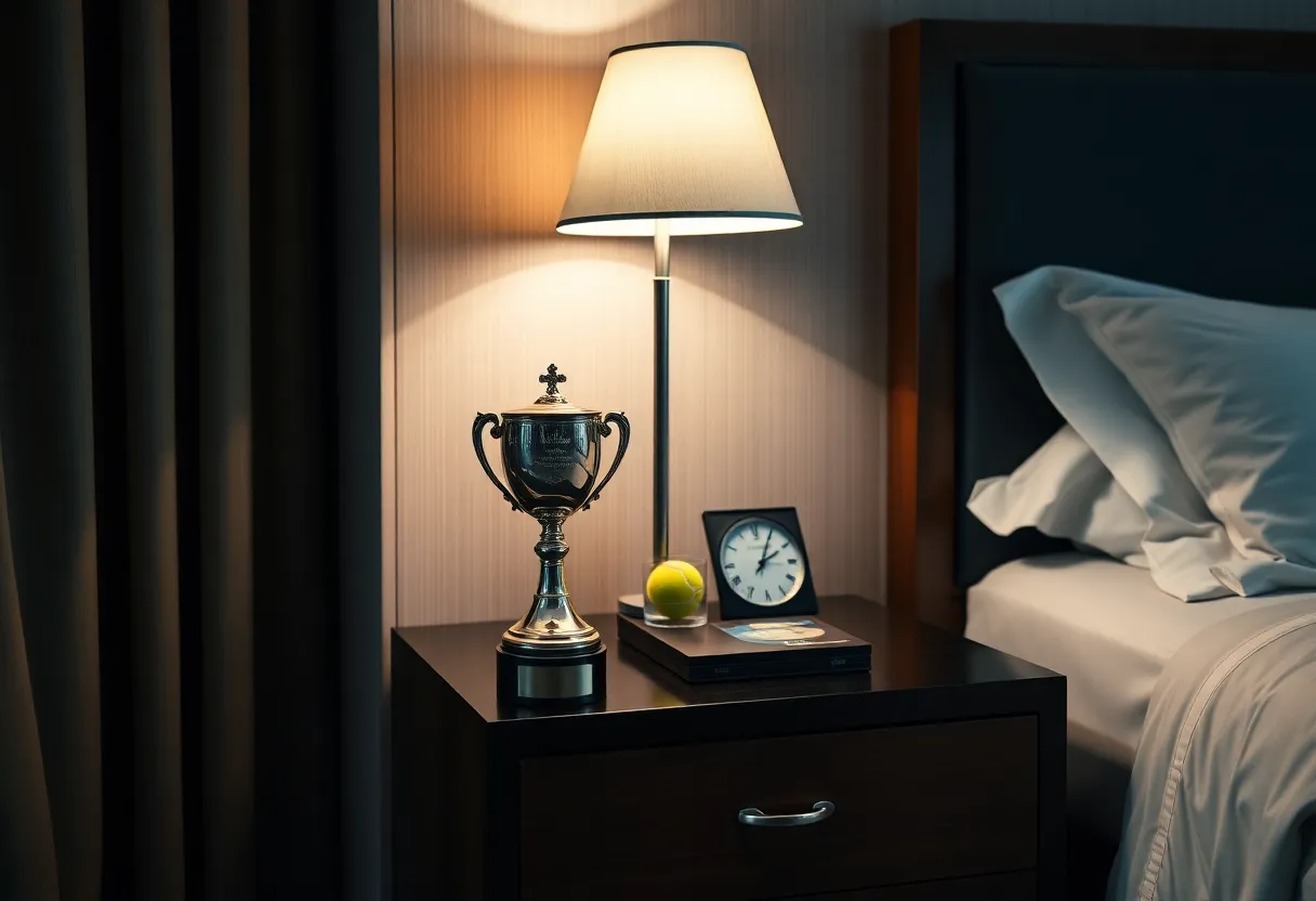 Hotel room with a missing championship trophy