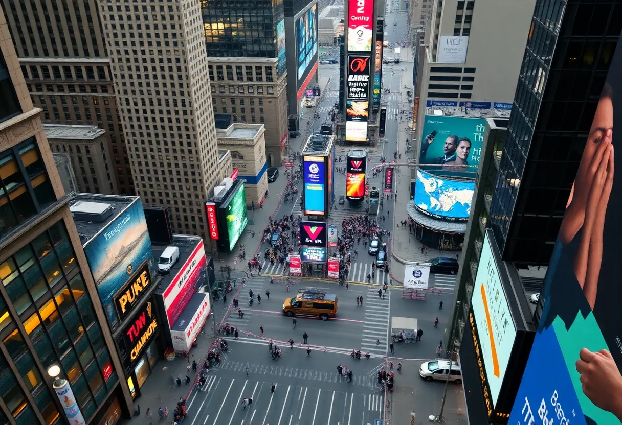 Residents protesting against the Caesars Palace hotel project in Times Square