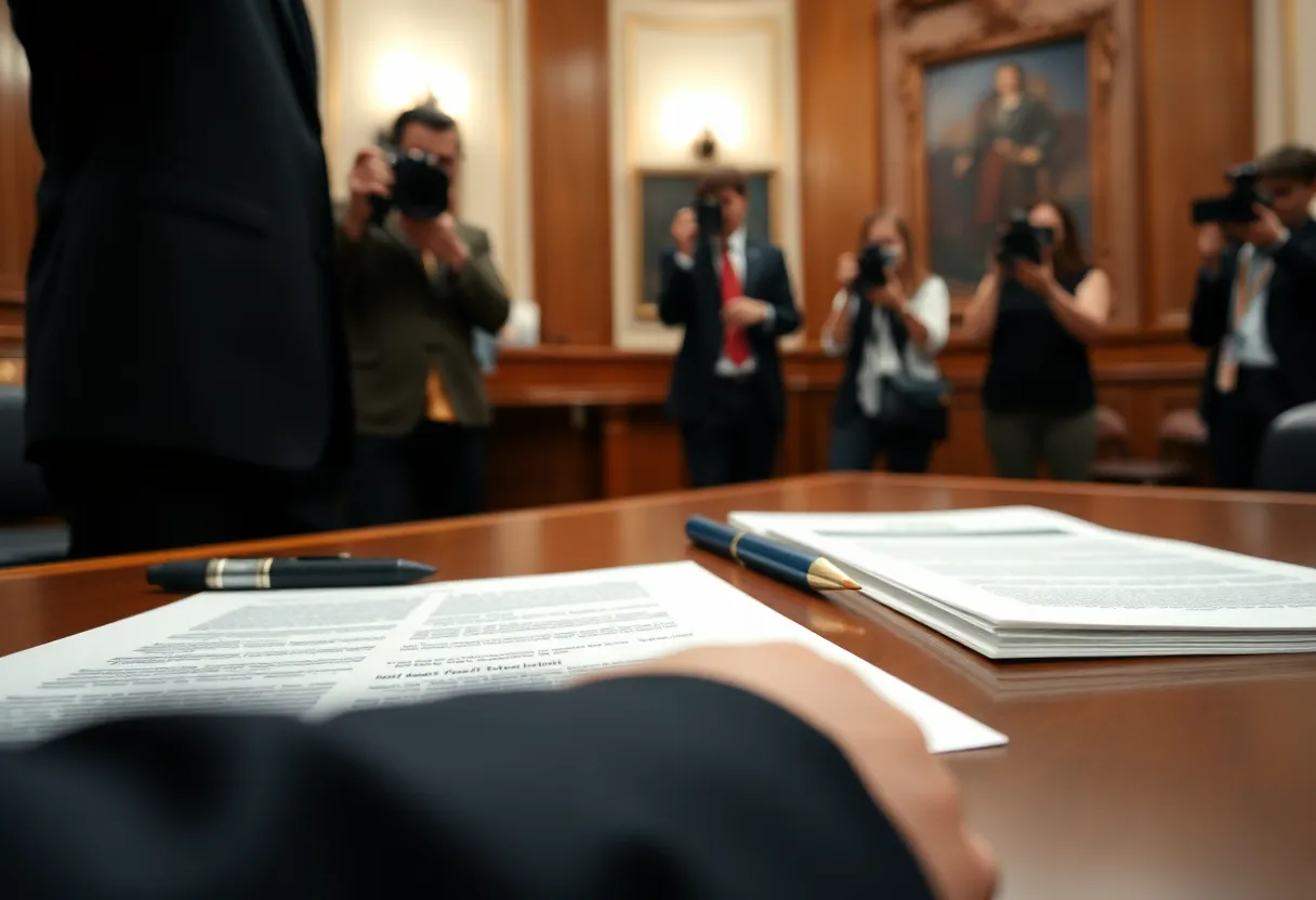 A courtroom scene depicting a defamation lawsuit in progress.