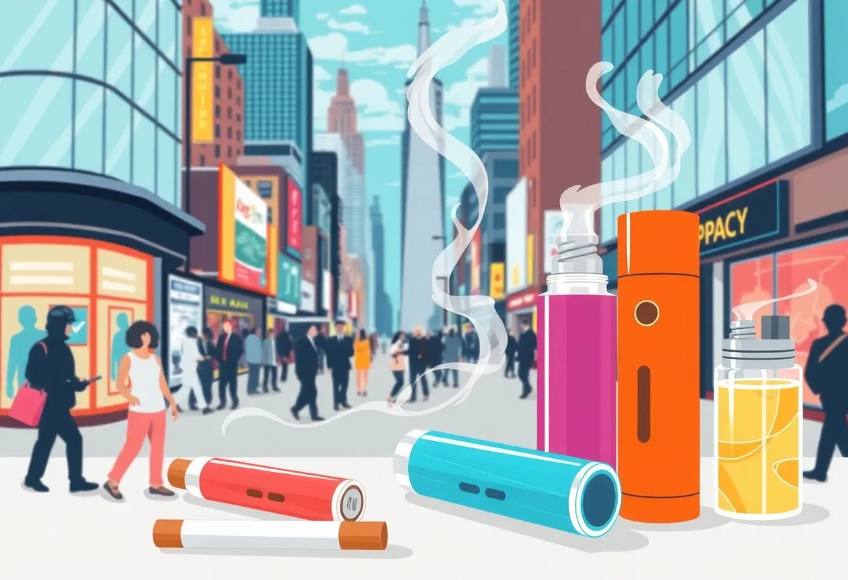 Illustration depicting vape products and enforcement activities