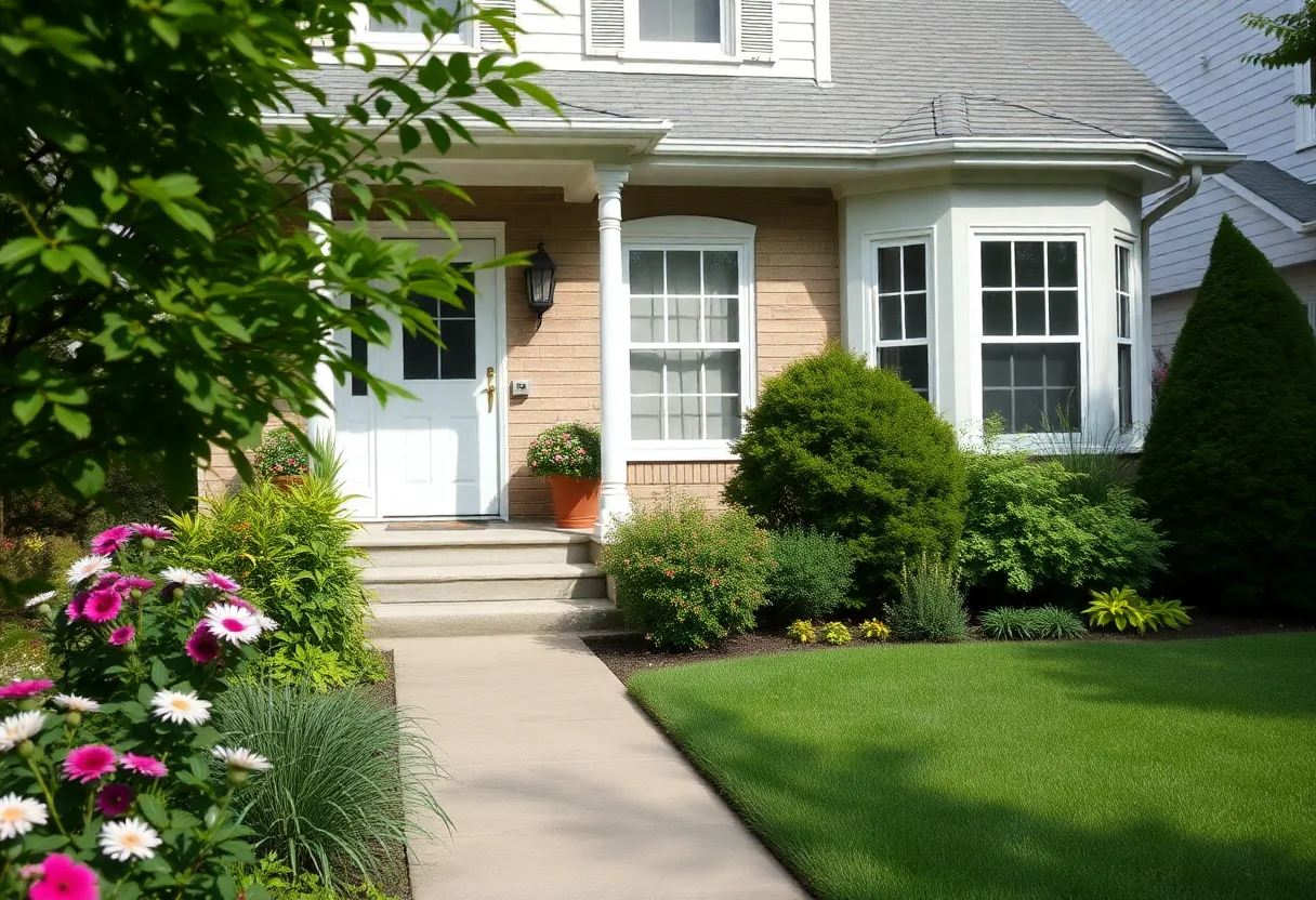 A beautiful, well-maintained residential home in New York with a lush garden.