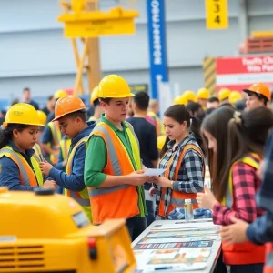 Students exploring construction trades at Wheeling showcase