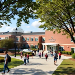 High school students on campus in Wilmington, North Carolina