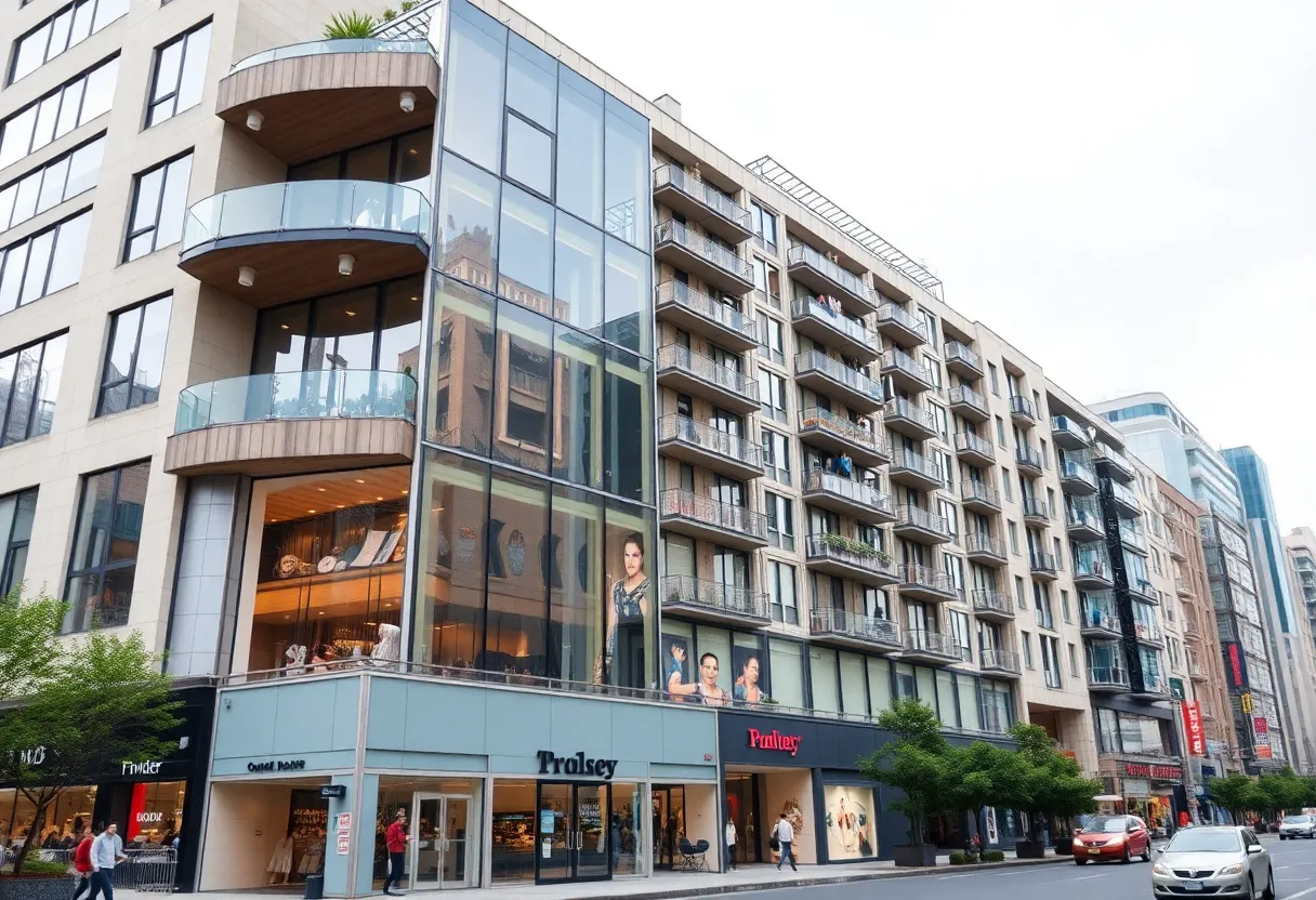 Commercial condominiums in New York City showcase vibrant urban life and retail opportunities.