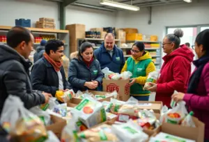 Local food bank volunteers providing assistance to families in Albany